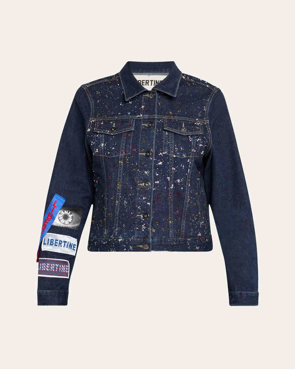 Meteor Shower Embellished Label-Print Denim Jacket